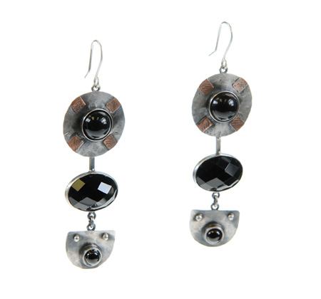 onyx  copper ornaments silver earrings