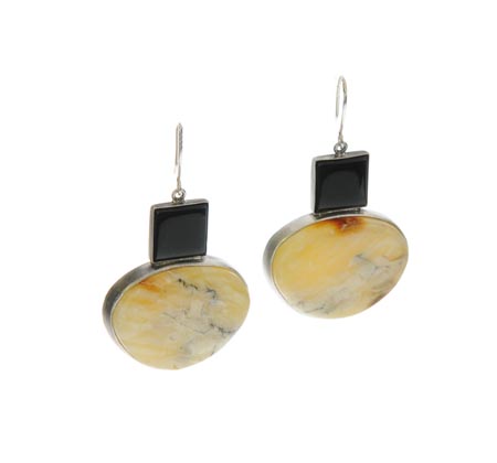 cloudy amber square onyx earrings